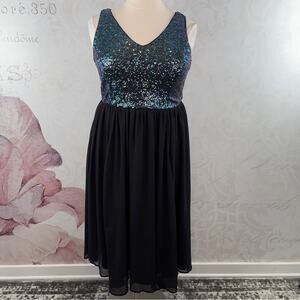 Torrid Black Sequin Chiffon Skater Midi Dress Size 18 NWT